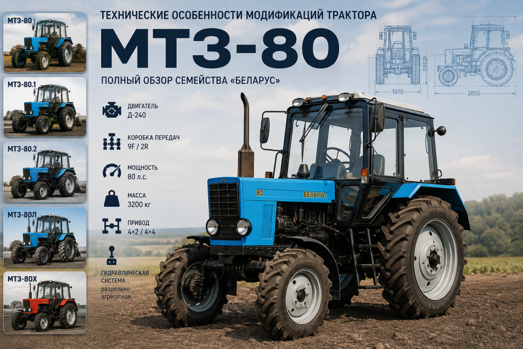 Сравнительная таблица технических характеристик основных модификаций МТЗ-80, МТЗ-82 и их специализированных версий